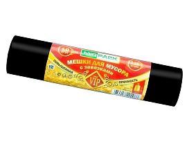 Мешки для мусора 120 л, с завязками, черные, в рулоне 10 шт., ПНД, 15 мкм, 800х750 мм, VIP, Z12010black в Чехове