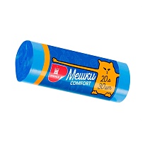 Мешки для мусора 20 л, синие, в рулоне 30 шт., ПНД, 8 мкм, 500х400 мм, Comfort, М0017 (МН 20-30с) в Чехове