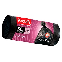 Мешки для мусора 60 л, черные, в рулоне 20 шт., ПНД, 7,4 мкм, 720х600 мм, PACLAN, 600820 в Чехове