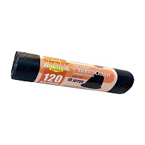 Мешки для мусора 120 л, с завязками, черные, в рулоне 10 шт., ПНД, 16 мкм, 1100х700 мм, Крепак, 4607075710320 в Чехове