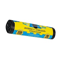 Мешки для мусора 120 л, с ушками, черные, в рулоне 10 шт., ПНД, 13 мкм, 1050х680 мм, Крепакоф, 4607075710436 в Чехове