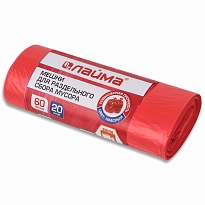 Мешки для мусора 60 л, красный, в рулоне 20 шт., ПНД, 10 мкм, 680х580 мм, LAIMA, 606702 в Чехове