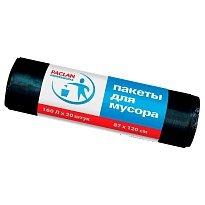 Мешки для мусора 160 л, черные, в рулоне 20 шт., ПВД, 30 мкм, 1200х870 мм, PACLAN Professional, 604082 в Чехове
