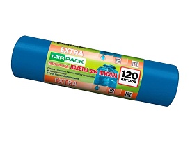 Мешки для мусора 120 л, синие, в рулоне 10 шт., ПНД, 14 мкм, 1100х700 мм, EXTRA, ex1201802 в Чехове
