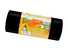 Мешки для мусора 300 л, черные, в рулоне 10 шт., ПВД 70 мкм, 1400х1000 мм, PREMIUM+, 30010160 в Чехове