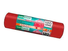 Мешки для мусора 120 л, красные, в рулоне 10 шт., ПНД, 14 мкм, 1100х700 мм, EXTRA, ex1201805 в Чехове