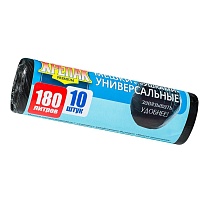 Мешки для мусора 180 л, с ушками, черные, в рулоне 10 шт., ПНД, 20 мкм, 1150х800 мм, Крепак, 4607075710498 в Чехове