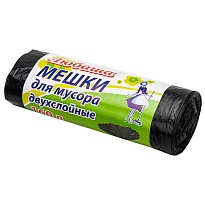 Мешки для мусора 160 л, черные, в рулоне 10 шт., ПВД, 23 мкм, 1200х900 мм, Любаша, 607681 в Чехове