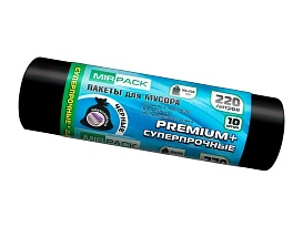 Мешки для мусора 220 л, черные, в рулоне 10 шт., ПВД, 45 мкм, 1250х930 мм, PREMIUM+, 2201068 в Чехове