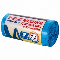Мешки для мусора 35 л, с ручками, синие, в рулоне 30 шт., ПНД, 9 мкм, 540х500 мм, LAIMA ULTRA, 607683 в Чехове