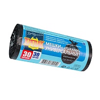 Мешки для мусора 30 л, с ушками, черные, в рулоне 30 шт., ПНД, 9 мкм, 600х500 мм, Крепак, 4607075710450 в Чехове Мешки для мусора 30 л, с ушками, черные, в рулоне 30 шт., ПНД, 9 мкм, 600х500 мм, Крепак, 4607075710450 в Чехове