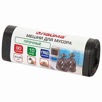 Мешки для мусора 90 л, черные, в рулоне 10 шт., ПВД, 25 мкм, 950х600 мм, LAIMA, 605332 в Чехове