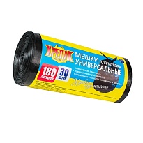 Мешки для мусора 180 л, черные, в рулоне 30 шт., ПНД, 20 мкм, 1150х800 мм, Крепак, 4607075710139 в Чехове
