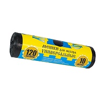 Мешки для мусора 120 л, с ушками, черные, в рулоне 10 шт., ПНД, 13 мкм, 1050х680 мм, Крепакоф, 4607075710252 в Чехове