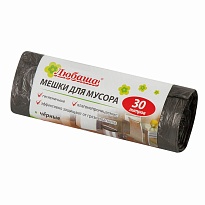 Мешки для мусора 30 л, черные, в рулоне 20 шт., ПНД, 5 мкм, 550х470 мм, Любаша эконом, 605329 в Чехове