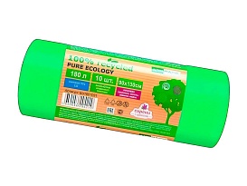 Мешки для мусора 180 л, ароматизированные, биоразлагаемые, зеленые, в рулоне 10 шт., ПВД, 40 мкм, 1300х930 мм, PURE ECOLOGY, bio1801081 в Чехове