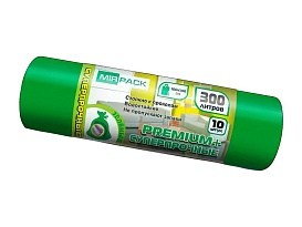 Мешки для мусора 300 л, зеленые, в рулоне 10 шт., ПВД 70 мкм, 1400х1000 мм, PREMIUM+, 300101601 в Чехове