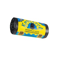 Мешки для мусора 30 л, с ушками, черные, в рулоне 30 шт., ПНД, 8 мкм, 580х460 мм, Крепакоф, 4607075710238 в Чехове