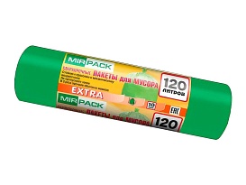 Мешки для мусора 120 л, зеленые, в рулоне 10 шт., ПНД, 14 мкм, 1100х700 мм, EXTRA, ex1201804 в Чехове