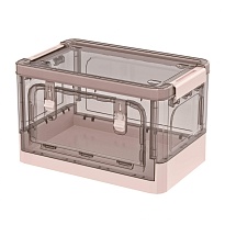 Ящик пластиковый складной прозрачный коричневый, дно розовое, 360х235х230 мм, с колесиками в Чехове
